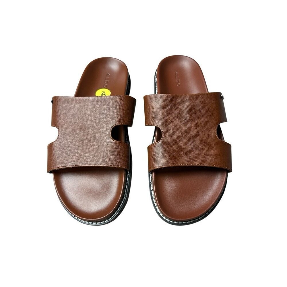 Aldo Mondi Men’s Slide Sandals. PU Leather. Brown. Sz: 9 US. NWOB